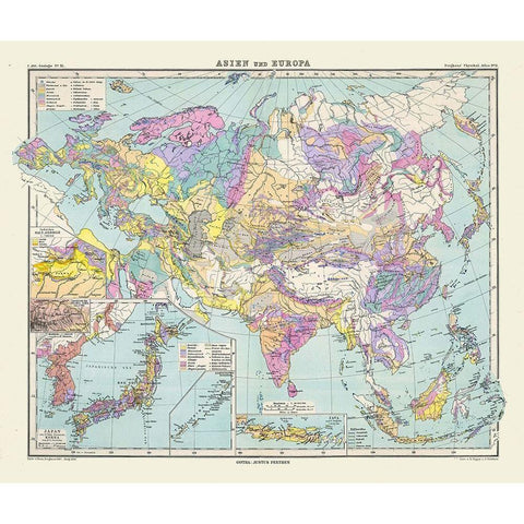 Asia Europe - Perthes 1889 Gold Ornate Wood Framed Art Print with Double Matting by Perthes
