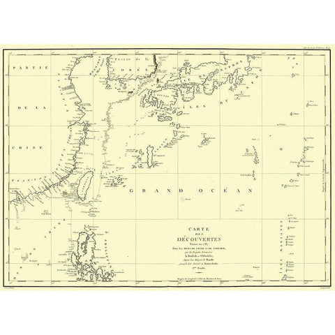 Asia Chart of Discoveries - Boufsol 1787 White Modern Wood Framed Art Print by Boufsol