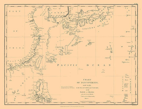 Asia Chart of Discoveries - Robinson 1787 Black Ornate Wood Framed Art Print with Double Matting by Robinson