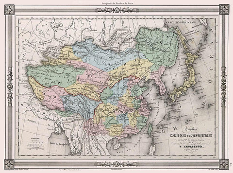 China Japan - Levasseur Black Ornate Wood Framed Art Print with Double Matting by Levasseur