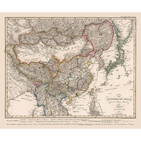 Asia Chinese Empire Japan - Stieler 1826 White Modern Wood Framed Art Print by Stieler