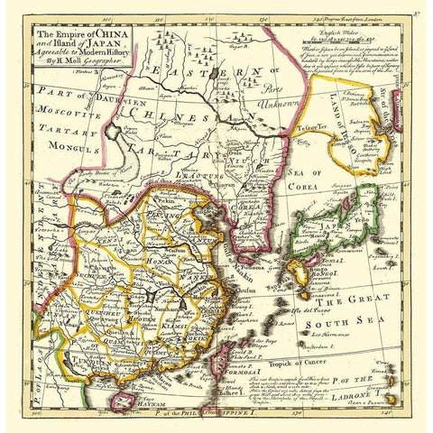 Asia Chinese Empire Japan - Moll 1736 Gold Ornate Wood Framed Art Print with Double Matting by Moll