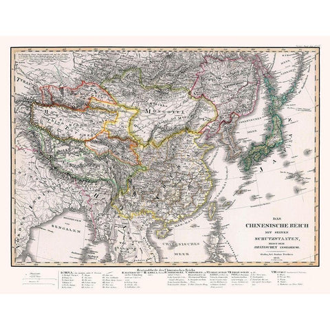 China Japan - Perthes 1833 Gold Ornate Wood Framed Art Print with Double Matting by Perthes