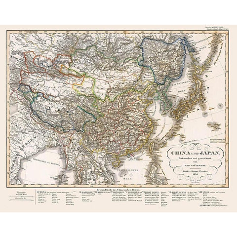 China Japan - Perthes 1850 Gold Ornate Wood Framed Art Print with Double Matting by Perthes