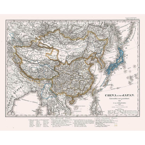 China Japan - Perthes 1866 Gold Ornate Wood Framed Art Print with Double Matting by Perthes