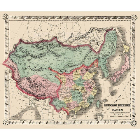 Asia Chinese Empire Japan - Schonberg 1865 Black Modern Wood Framed Art Print by Schonberg