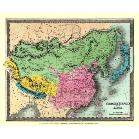 Asia Chinese Empire Japan - Thomas 1833 Black Modern Wood Framed Art Print with Double Matting by Thomas