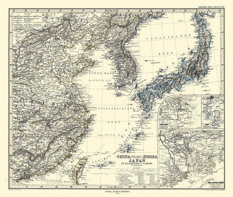 China Japan Korea - Perthes 1872 Black Ornate Wood Framed Art Print with Double Matting by Perthes