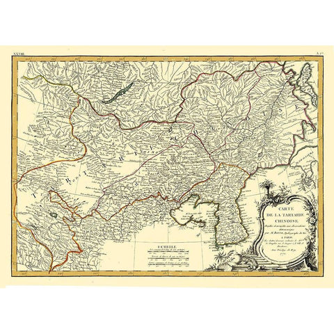 Asia Chinese Tartary - Bonne 1771 Black Modern Wood Framed Art Print with Double Matting by Bonne