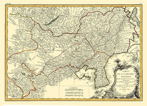 Asia Chinese Tartary - Bonne 1771 White Modern Wood Framed Art Print with Double Matting by Bonne