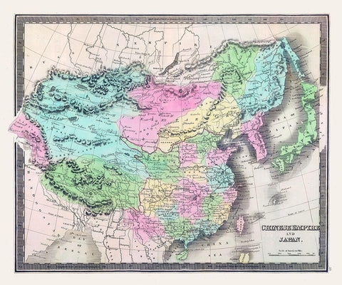 Asia Chinese Empire Japan - Greenleaf 1848 Black Ornate Wood Framed Art Print with Double Matting by Greenleaf