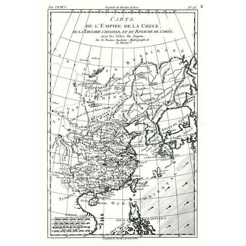 Asia Chinese Empire Tartary Korea - Bonne 1780 Black Modern Wood Framed Art Print by Bonne