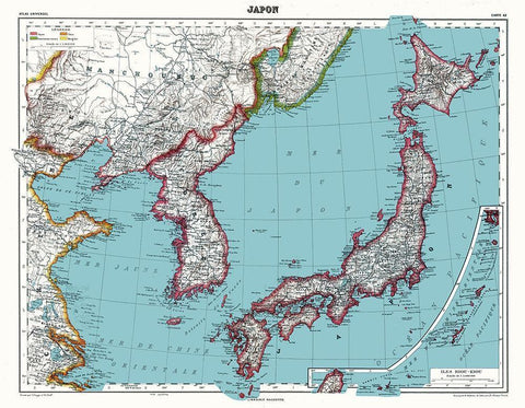 Japan Asia - Schrader 1935 Black Ornate Wood Framed Art Print with Double Matting by Schrader