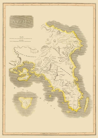 Attica Region Greece - Thomson 1815 White Modern Wood Framed Art Print with Double Matting by Thomson