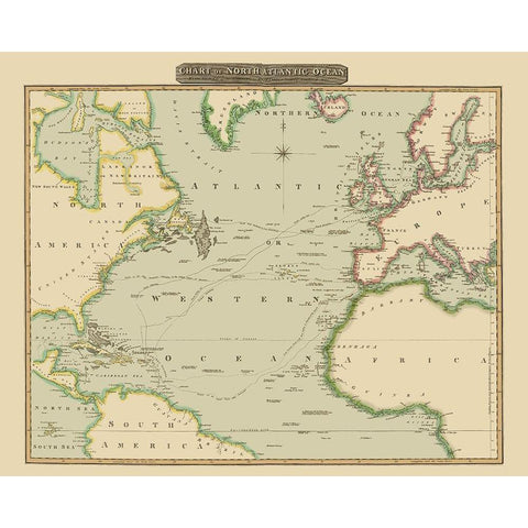 North Atlantic Ocean - Thomson 1817 Black Modern Wood Framed Art Print with Double Matting by Thomson