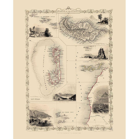 Atlantic Islands - Tallis 1851 Gold Ornate Wood Framed Art Print with Double Matting by Tallis