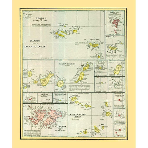 Atlantic Ocean Islands - Cram 1889 Black Modern Wood Framed Art Print with Double Matting by Cram