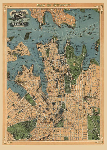 Sydney Australia Aeroplane View - Robinson 1922 White Modern Wood Framed Art Print with Double Matting by Robinson