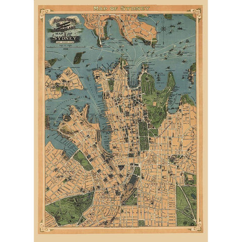 Sydney Australia Aeroplane View - Robinson 1922 White Modern Wood Framed Art Print by Robinson