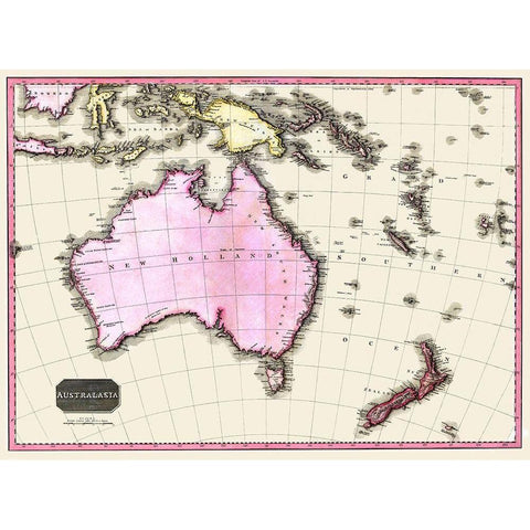 Australia Oceania - Dobson 1818 Black Modern Wood Framed Art Print with Double Matting by Dobson