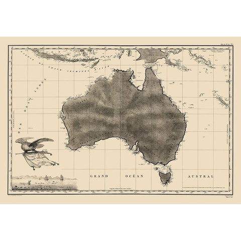Australia - Freycinet 1811 Gold Ornate Wood Framed Art Print with Double Matting by Freycinet