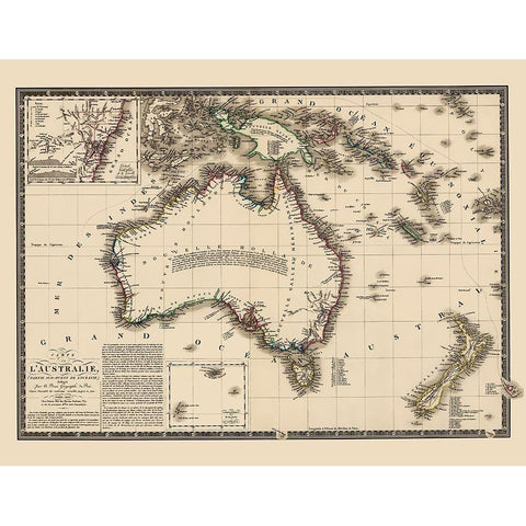 Oceania Australia New Zealand New Guinea Black Modern Wood Framed Art Print by Brue