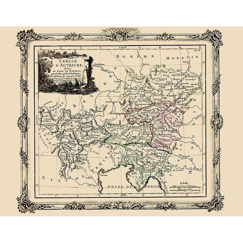 Austria with Provinces - Tour 1786 Gold Ornate Wood Framed Art Print with Double Matting by Tour