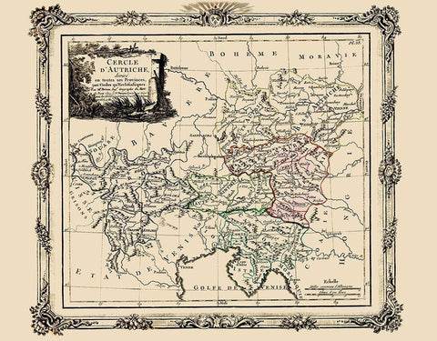 Austria with Provinces - Tour 1786 Black Ornate Wood Framed Art Print with Double Matting by Tour