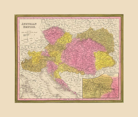 Austrian Empire - Mitchell 1846 Black Ornate Wood Framed Art Print with Double Matting by Mitchell