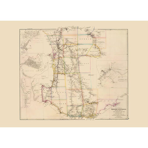 Australia Western Colony - Arrowsmith 1844 Gold Ornate Wood Framed Art Print with Double Matting by Arrowsmith