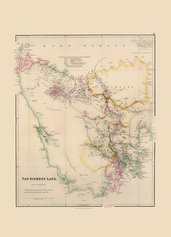 Australia Van Diemens Land Tasmania Black Ornate Wood Framed Art Print with Double Matting by Arrowsmith