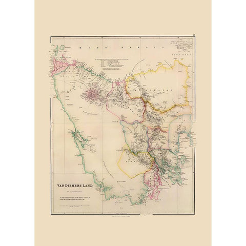 Australia Van Diemens Land Tasmania White Modern Wood Framed Art Print by Arrowsmith