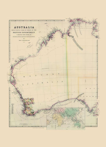 Australia Western Surveys - Arrowsmith 1844 Black Ornate Wood Framed Art Print with Double Matting by Arrowsmith