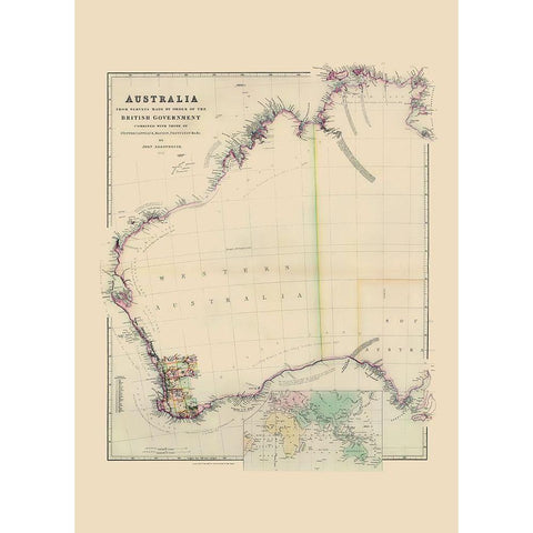 Australia Western Surveys - Arrowsmith 1844 White Modern Wood Framed Art Print by Arrowsmith
