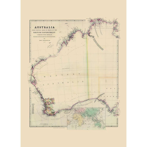 Australia Western Surveys - Arrowsmith 1844 Gold Ornate Wood Framed Art Print with Double Matting by Arrowsmith