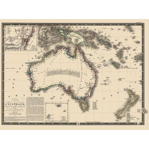 Australia Oceania - Brue 1826 Gold Ornate Wood Framed Art Print with Double Matting by Brue