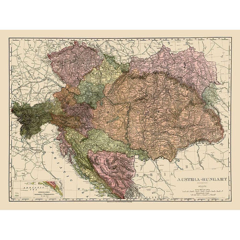Austria Hungary - Rand McNally 1895 White Modern Wood Framed Art Print by Rand McNally
