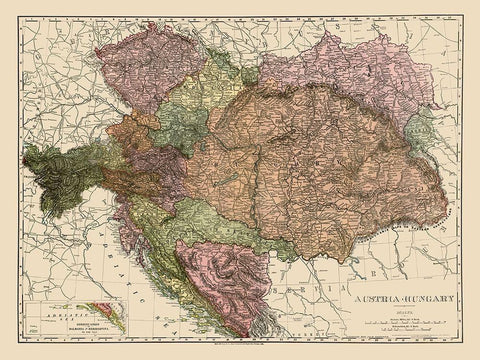 Austria Hungary - Rand McNally 1895 White Modern Wood Framed Art Print with Double Matting by Rand McNally