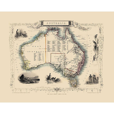 Australia - Tallis 1851 Gold Ornate Wood Framed Art Print with Double Matting by Tallis