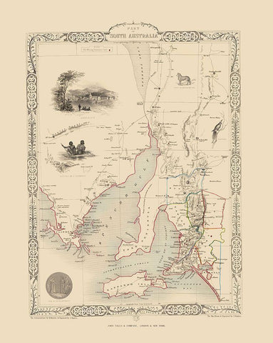 South Part Australia - Tallis 1851 Black Ornate Wood Framed Art Print with Double Matting by Tallis