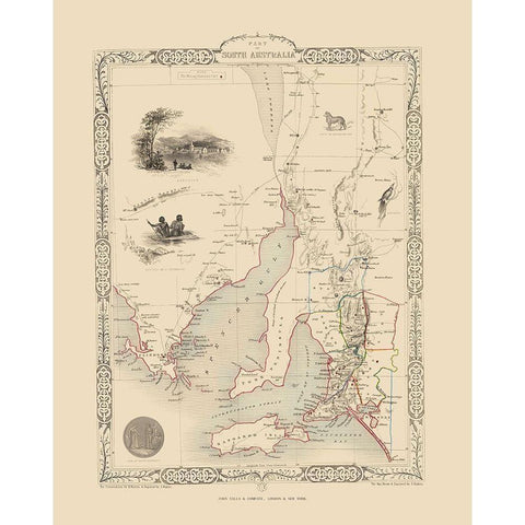 South Part Australia - Tallis 1851 Gold Ornate Wood Framed Art Print with Double Matting by Tallis