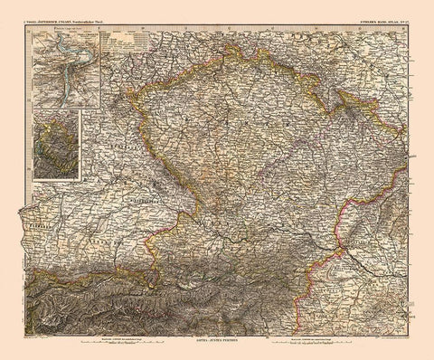 North West Austria Hungary - Stieler  1885 White Modern Wood Framed Art Print with Double Matting by Stieler