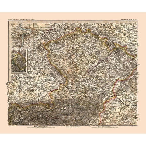 North West Austria Hungary - Stieler  1885 White Modern Wood Framed Art Print by Stieler