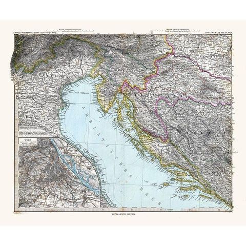 South West Austria Hungary - Stieler  1885 Black Modern Wood Framed Art Print with Double Matting by Stieler