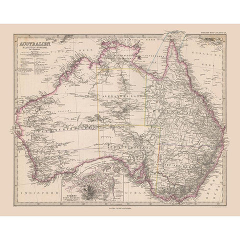 Australia - Stieler  1885 Black Modern Wood Framed Art Print with Double Matting by Stieler