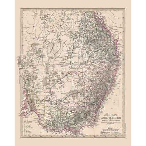 Southeast Australia - Stieler  1885 Black Modern Wood Framed Art Print by Stieler