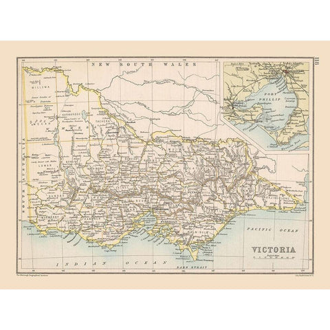 Victoria State Australia - Bartholomew 1892 Gold Ornate Wood Framed Art Print with Double Matting by Bartholomew