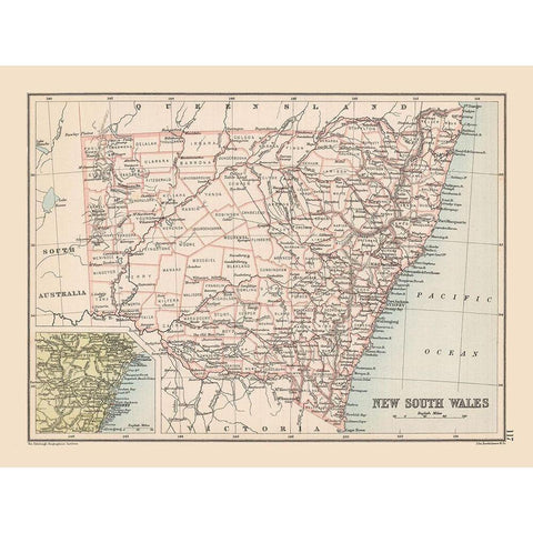 New South Wales Australia - Bartholomew 1892 Black Modern Wood Framed Art Print with Double Matting by Bartholomew