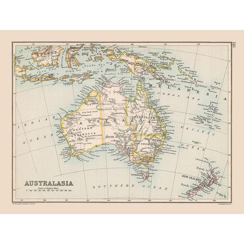 Australasia - Bartholomew 1892 White Modern Wood Framed Art Print by Bartholomew