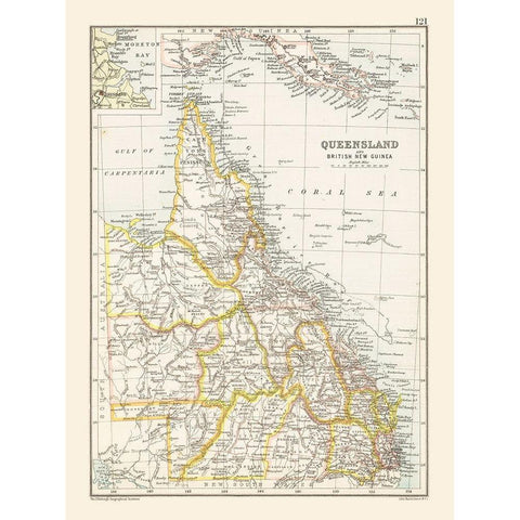 Australia Queensland British New Guinea Gold Ornate Wood Framed Art Print with Double Matting by Bartholomew